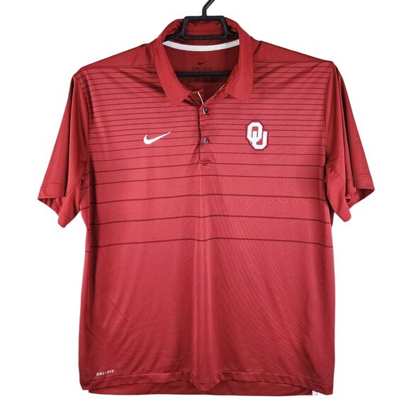 Men's Red Striped Nike Dri-Fit Oklahoma Sooners Polo Shirt Short Sleeve Size XL - Picture 1 of 12